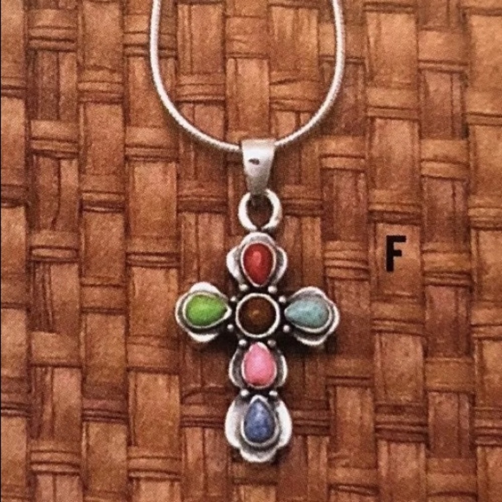 Vintage Silpada Sterling Silver Multi-Colored Cross Pendant Necklace